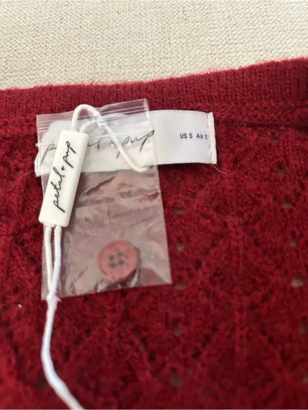Petal & Pup delicate pointelle knit design Cardigan Sweater, Rust, Small, NWT - Image 8
