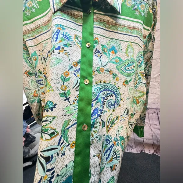 Zara Satin Printed Paisley Floral Button Up Collared Shirt Size Large like new! - Image 7