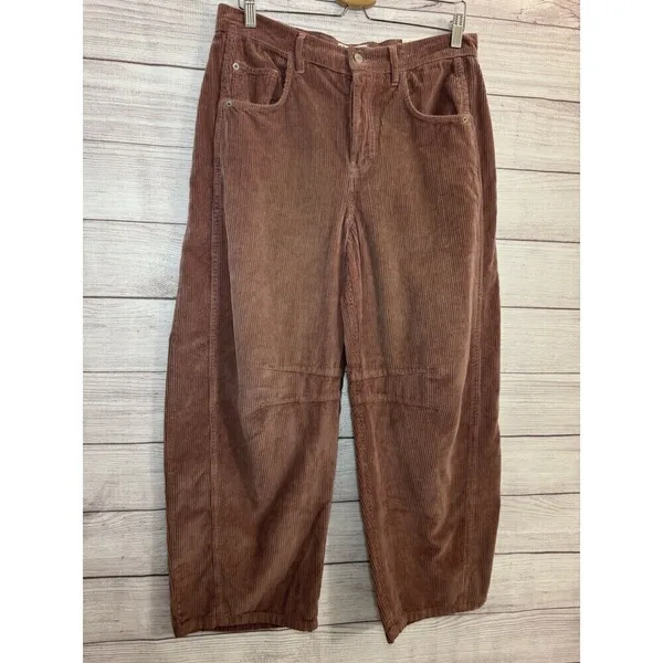 Free People Good Luck MID RISE Barrel Leg Corduroy Pants Withered Rose Size 29 - Image 6