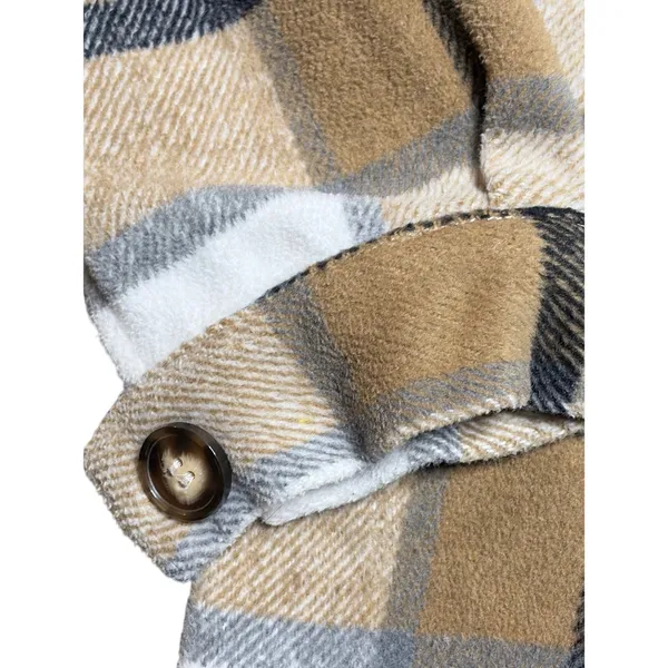 Women's Tan Flannel Plaid Shacket Jacket size Medium - Image 5