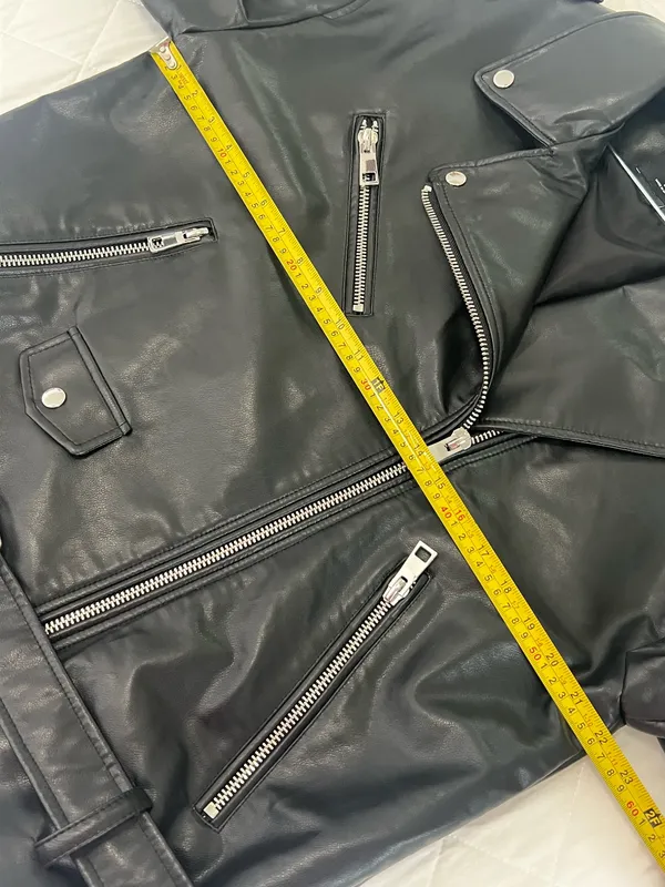 Zara Faux Leather Moto Jacket Biker Grunge Streetwear Belted Black Size L - Image 9