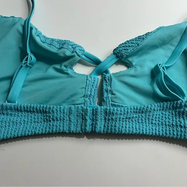 Aerie • NWT Shimmery Crinkle Lace Up Scoop Bikini Top “Springs” Turquoise Blue - Image 10