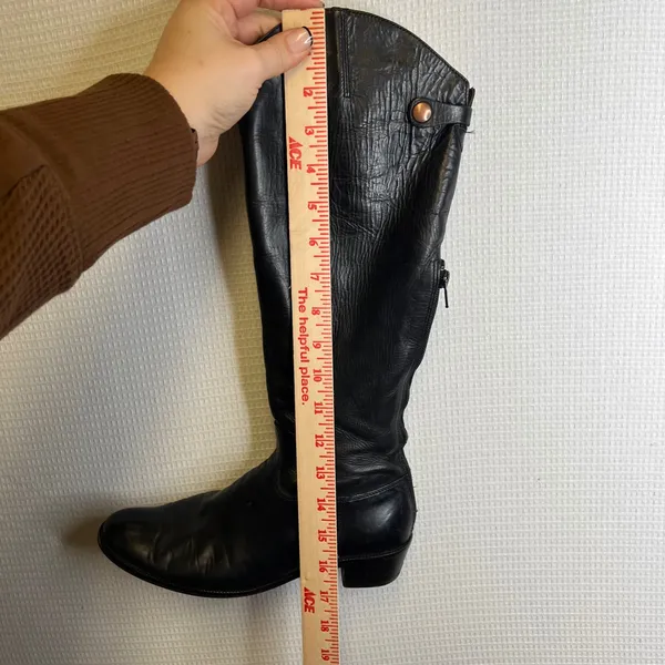 Black Leather Knee High Boots Women Size 36 Zip Up Tall Riding Style‎ - Image 8