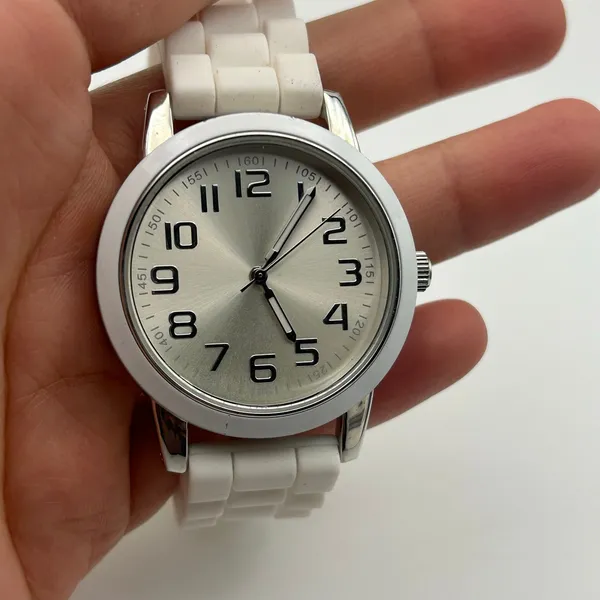 Women’s Silver-tone Stainless Steel Watch White Silicon Band, working - Image 7