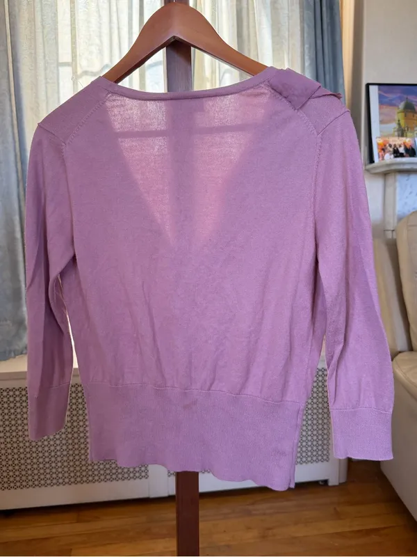 LOFT Dusty Rose Ruffle-Trim V-Neck Cardigan Size M - Image 2