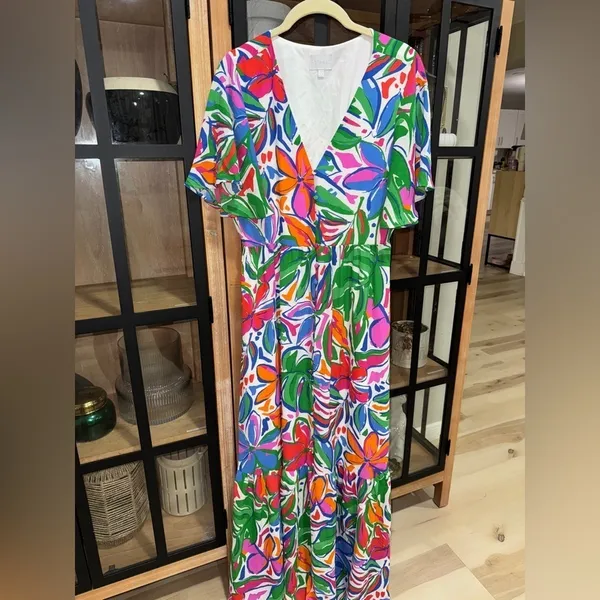 Sugarlips colorful maxi dress Paradise Falls Button Down Flutter sleeve tropical - Image 3