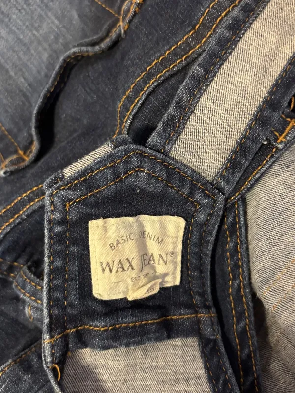 Wax Jean Distressed Denim Adjustable Overall Shorts Dark Blue Womens Size Small - Image 3
