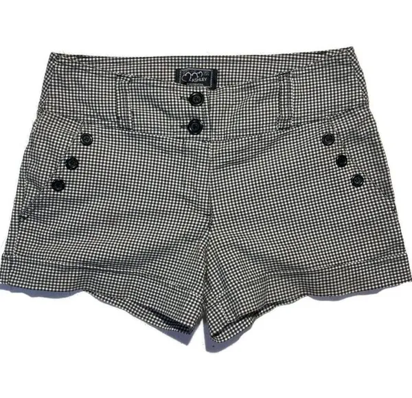 Vtg 90s Y2K tailored plaid tartan gingham cuff low rise shorts preppy academia M - Image 2