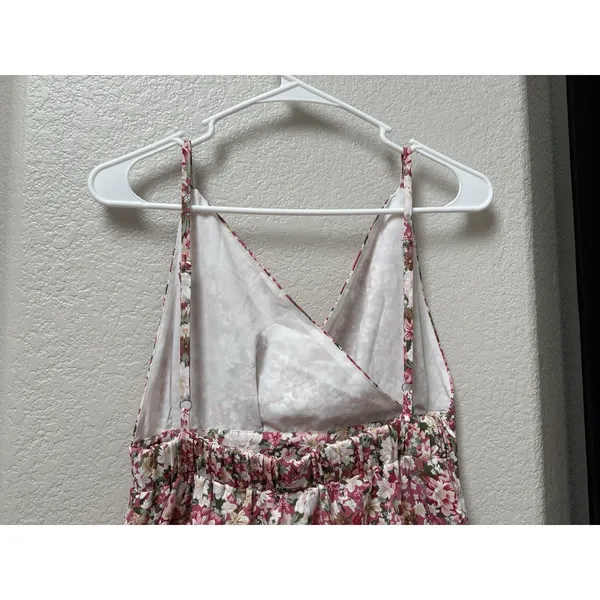 Pink Floral Ruched Mini Sundress Strappy Backless Sweetheart Romantic Sz Medium - Image 6