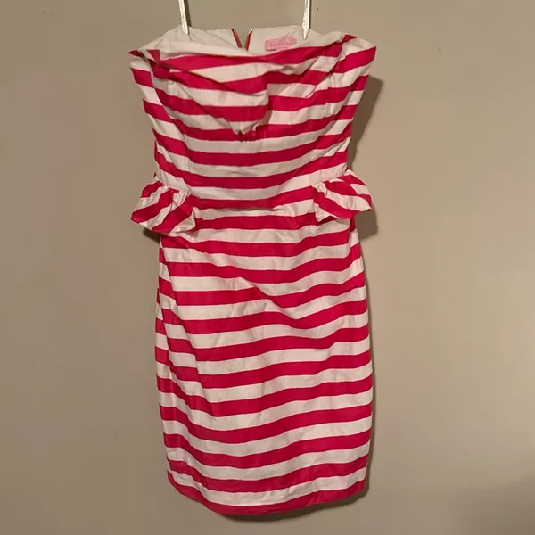 Lilly Pulitzer Pink and White Striped Strapless Mini Dress - Image 5