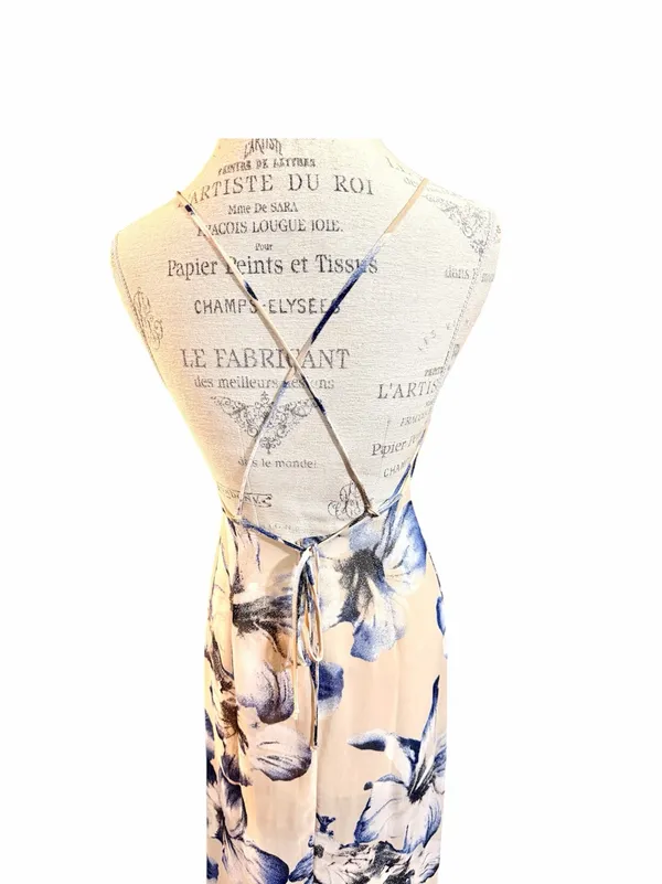 LUSH Long Ivory & Blue Floral Maxi Dress Sz S - Image 13