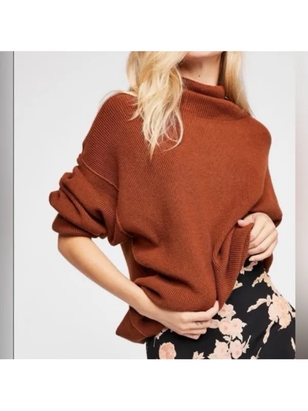 FREE PEOPLE Softly Structured Sweater Brown Size Small - Image 3