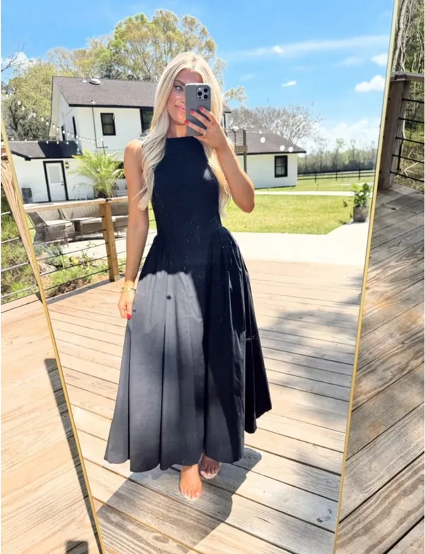 Black poplin sleeveless midi dress - Image 3