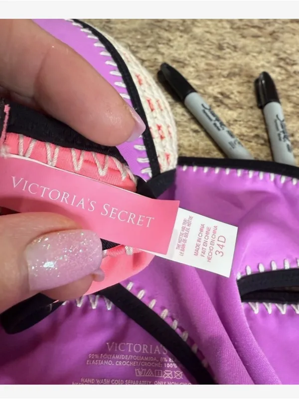 Victoria's Secret Purple Bikini Set with Black & Coral Accents - Image 9