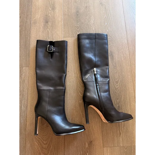 PAIGE Hazel Black‎ Leather Knee Heel Boots Size 7.5 - Image 3