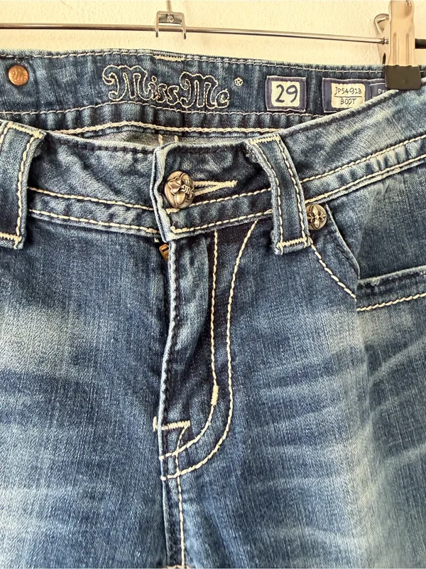 Y2k Miss Me Dark Blue denim cowgirl embellished Bootcut boho Jeans - Image 4