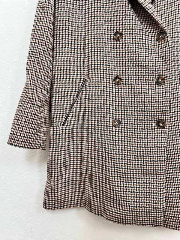 NWOT L'Academie Brown Houndstooth Coat Women's Small Button Front Tailored - Image 3
