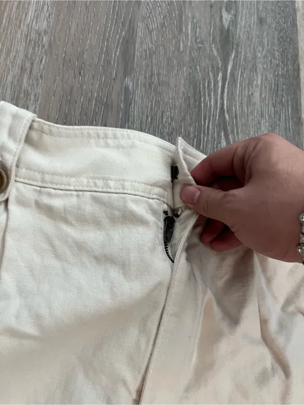 Gap Cotton Cargo Pants Womens 16 Regular Cream Linen Tapered Utility Safari - Image 8