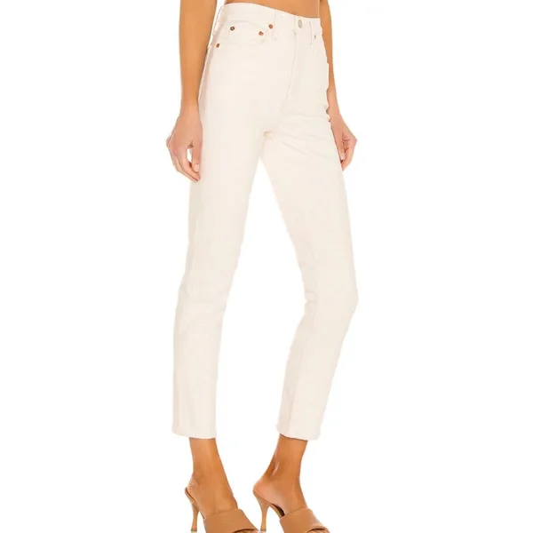RE/DONE • 90s High Rise Ankle Crop Jeans Vintage White Denim Sz 25 - Image 4
