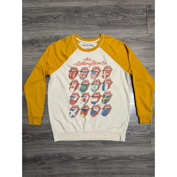The Rolling Stones Women Sweatshirt M International Flags Raglan Yellow Cream - Image 10