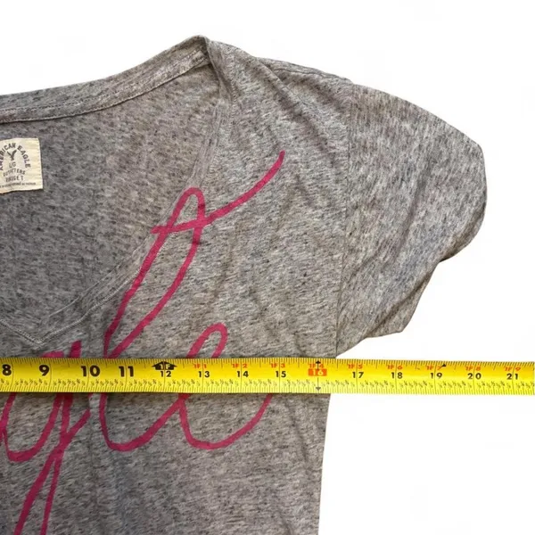 American Eagle Vintage T Burnout Tee Gray Pink Y2K 2000s Deep V Neck - Image 4
