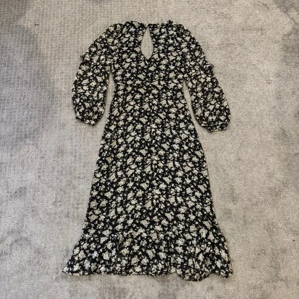 ZARA Ruffled Shimmer Printed Maxi Dress in Black/Ecru - Image 7