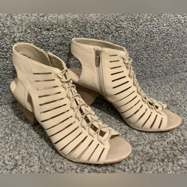 Vince Camuto Evalan Cage Cutout Sandal Booties Nude Lace-Up Heels - Image 2