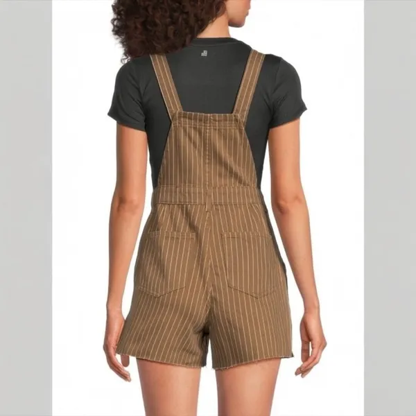 NWT WEWOREWHAT Denim Shortalls‎ in Brown Pinstripe, XXS. ($99) - Image 2