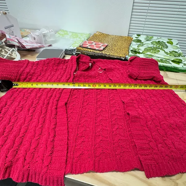Umgee Magenta Pink Cable Knit Open Front Cardigan Sweater‎ M/L Chunky Oversized - Image 9