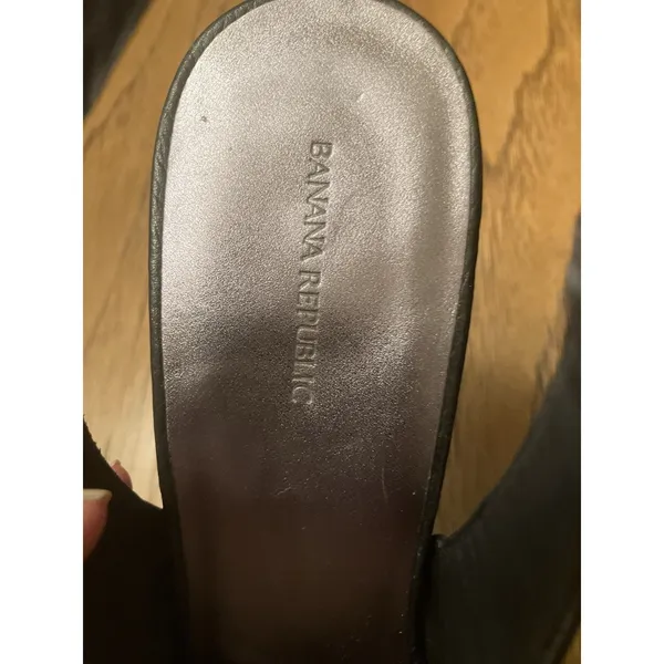 Banana Republic Black Leather Slingback Wedge Heel Open Toe Bow Slip On 9 - Image 2