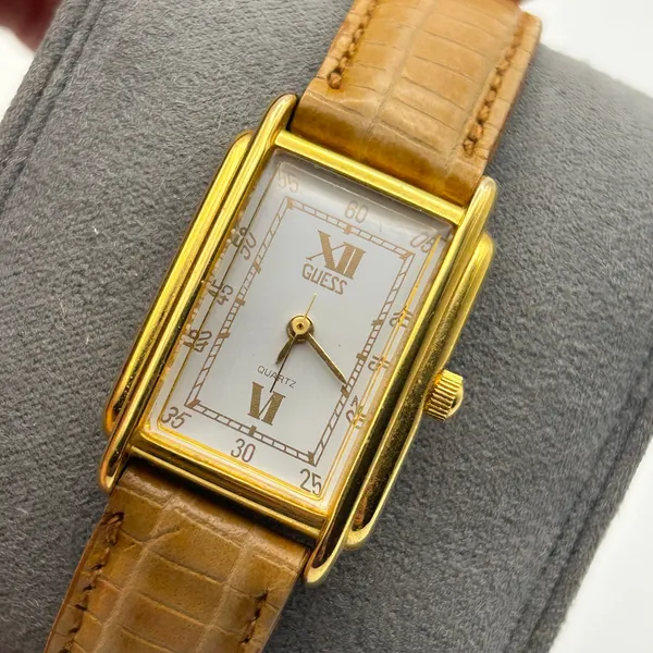Guess Gold-tone Rectangular Case Leather Women’s Quartz Watch Working - Image 2