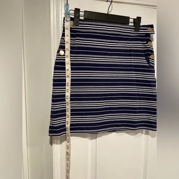 Loft Size 4 Navy Blue White Sailor Stripe Gold Button Cotton Stretch Mini Skirt - Image 4