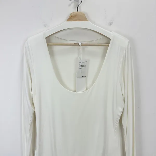 Good American Scoopneck Bodysuit Ivory Stretch Jersey Knit Basics Size 4 XL NWT - Image 5