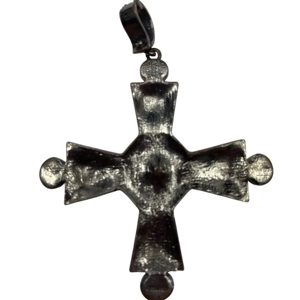 Vintage Cross Pendant W/ Blue & Turquoise Stones Antique Silver-Tone Finish A432 - Image 2