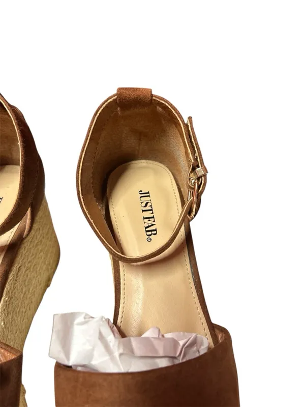 JustFab Weekend Days brown suede espadrille platform wedge sandals. Size 8 - Image 5