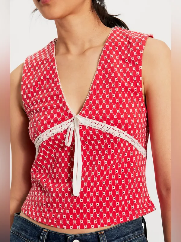 NWOT Free People Good Graces Top - red combo - XS - Image 3