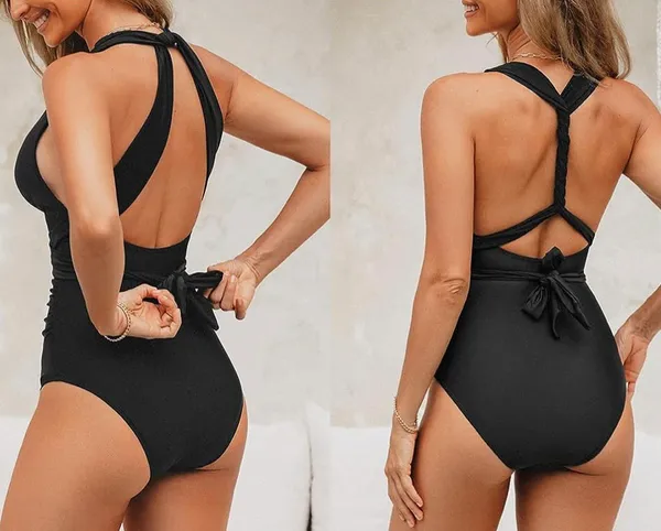 Cupshe Women's One Piece Swimsuit Wide Strap Wrapped Self Tie - Image 2