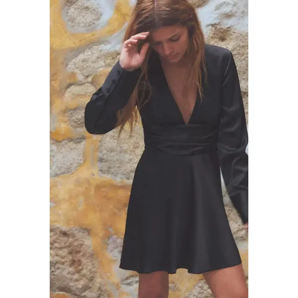 Zara Short Satin Black Dress Sz XS NWOT #4764 LBD Glam Cocktail Date - Image 2