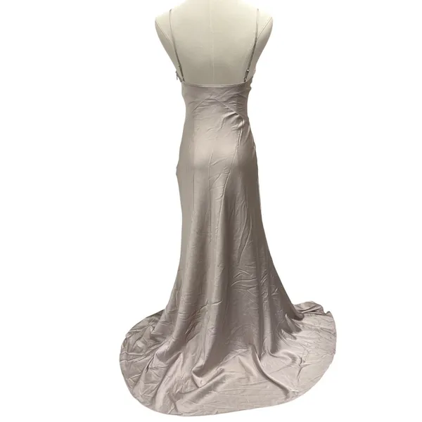 Tara Subkoff for Bebe Platinum‎ Satin Rhinestone Bow Maxi Gown Dress 0 Prom Hoco - Image 2