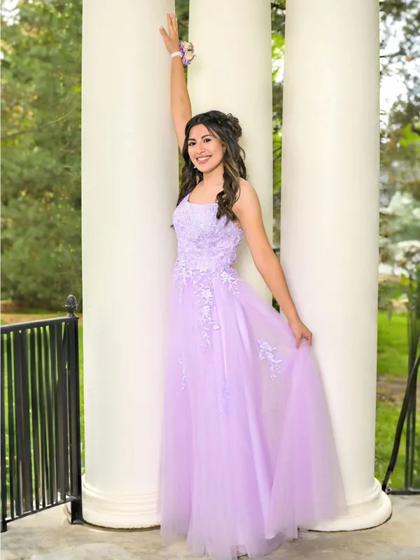 Source Unknown Lavender Lace Spaghetti-Strap Prom Dress - Image 5