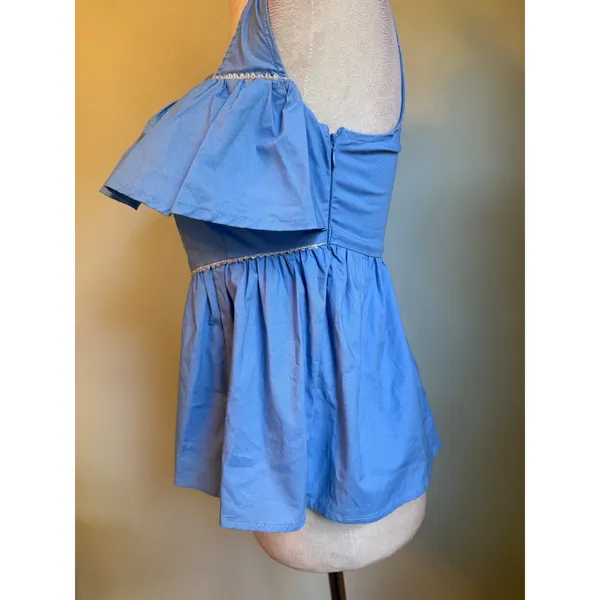 Blue Ruffle Peplum Top beaded y2k‎ coquette cottage dainty top shirt fairy retro - Image 2
