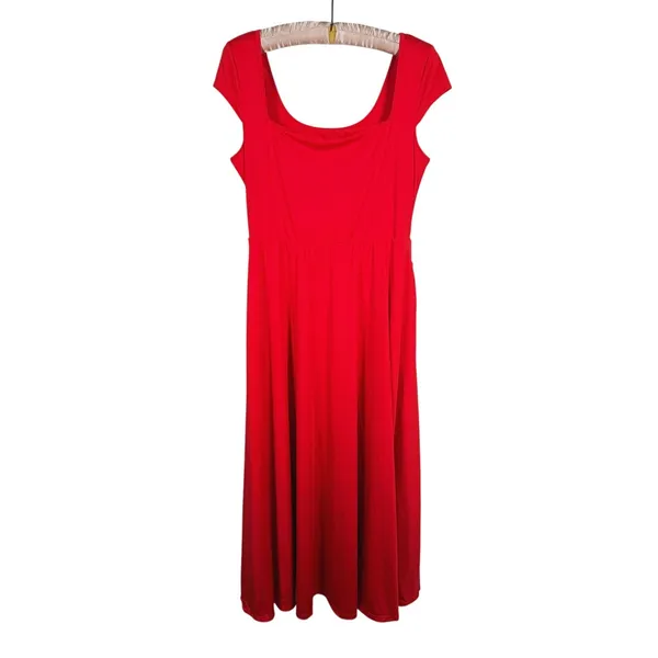Halara Scoop Neck Midi Dress Size Large Red Cap Sleeve Flowy Casual Pockets - Image 3