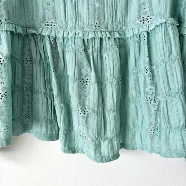 Frye & Co. Green Teal Eyelet Peplum Blouse Lace Floral Western Boho Flowy - Image 6