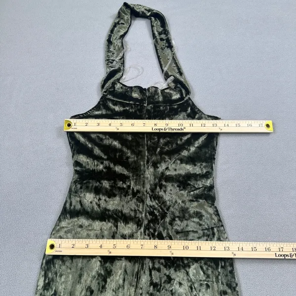 NWOT Sarah La Mini Dress M Olive Green Velvet Halter Cutout MADE IN USA Party - Image 4