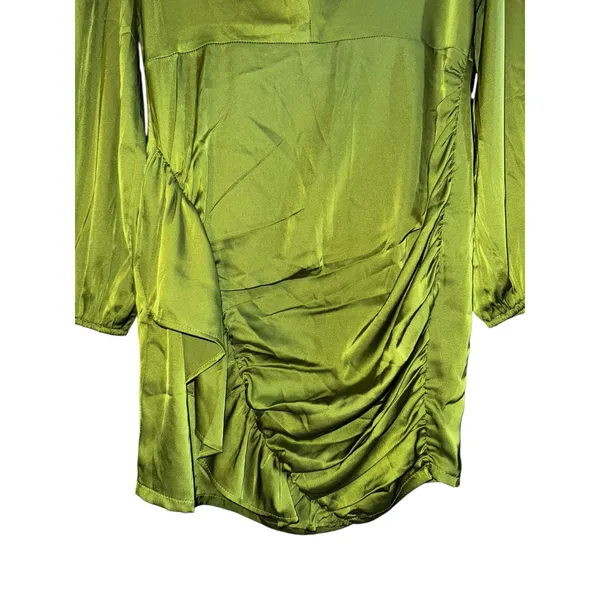 New Forever 21 Satin Ruched Mini Dress Women's‎ Large Green Sexy Event Wedding - Image 5