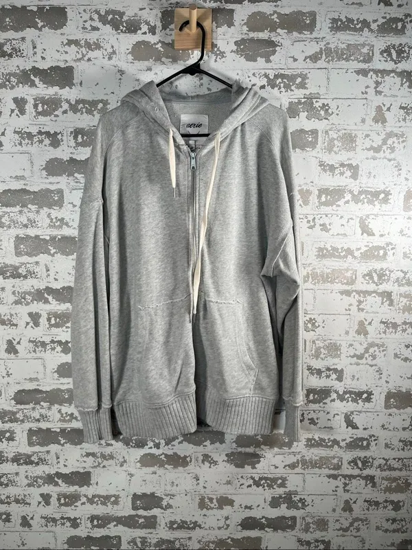 Aerie | women gray full zip hoodie distressed oversized - Image 10