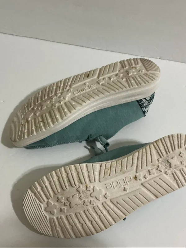 Hey Dude Teal Slip-On Casual Sneakers with White Sole and Patterned Heel - Image 7