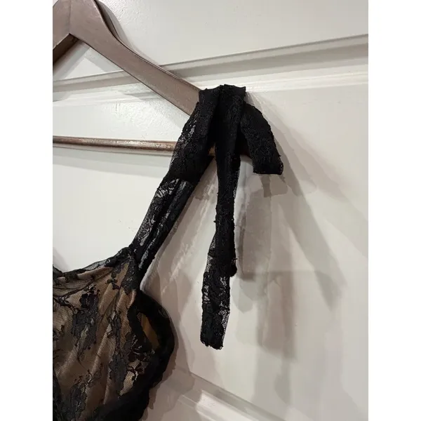 Lulus Black Lace Ruched‎ Bodycon Mini Dress Tie Straps XS Coquette Goth Y2K - Image 5