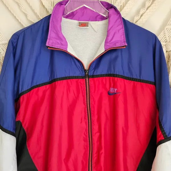 Nike‎ Vintage 90s Style Colorblock Windbreaker Jacket Red Blue Purple Womens L - Image 6