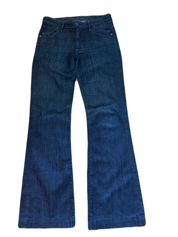 CITIZEN OF HUMANITY MID RISE HUTTON WIDE LEG FLARE DARK WASH SIZE 30 Inseam 34 - Image 9